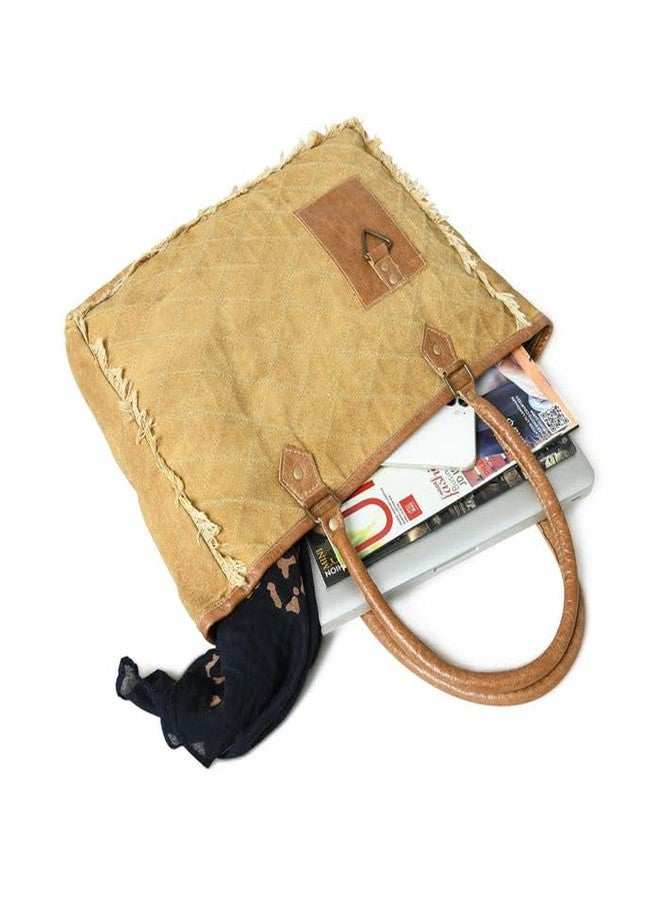 MaheTri Beige Boho Chic Canvas Bag | Zipper Handbags for Women | Inner Pocket for Shopping | Office & Daily Use - Image 4